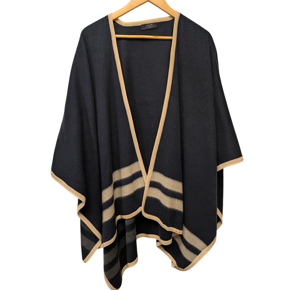 La‎ Ligne Cap-O-Ver Blanket Cape Poncho 100% Merino Wool Quiet Luxury Old Money